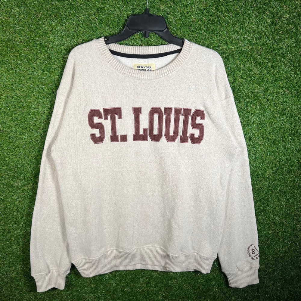 New York Popular St. Louis Sweatshirt Mens Medium Oatmeal Graphic Crewneck
